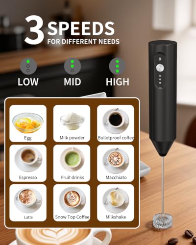 Image of CIRCLE JOY Rechargeable Coffee Frother Electric with 3 Variable Speeds, 3 Whisks and Storage Box, Milk Frother Handheld for Coffee, Latte, Cappuccino, Milk Mixing, Protein Shakes & Egg Beating