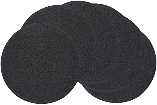 SHACOS Set of 6 Round Yellow Placemats Woven Round Cotton Christmas Placemats Washable Table Mats Dinner Table 38cm