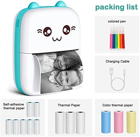 Carseatty Sticker Printer, Inkless Bluetooth Pocket Thermal Printer Wireless Label Machine Mini Photo Printer for Printing Logo, Notes,Journal,List,Memo(including13 rolls of printing paper)
