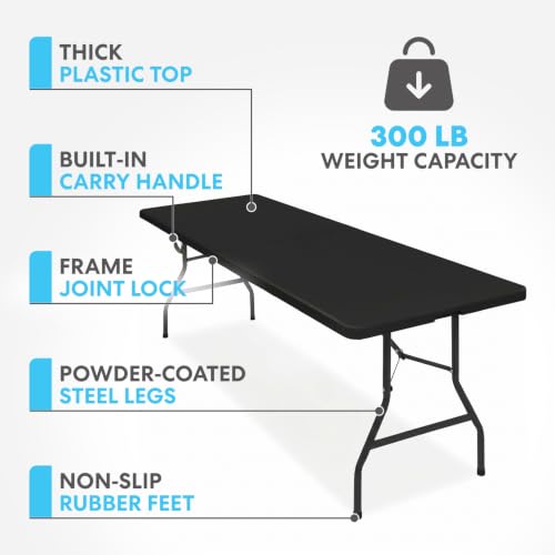 Image of SIMPLI-MAGIC Black Foldable Table (8FT), 2-Pack Indoor /Outdoor Folding Banquet Tables with Carry Handle for Parties, Events, and Catering