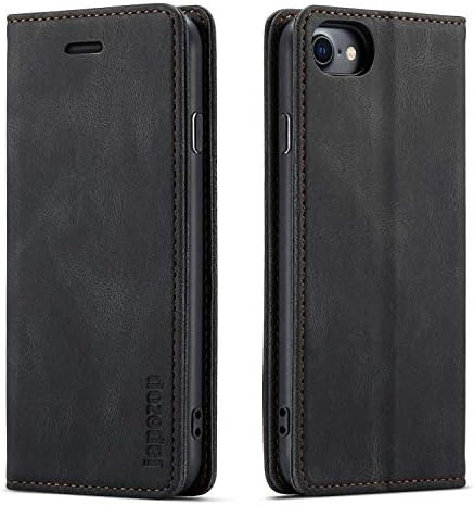 Case for iPhone SE 2022/iPhone SE 2020/iPhone 8/iPhone 7,[Premium Leather] [Soft TPU] [RFID Blocking][Card Slots] [Magnetic Kickstand] Flip Wallet Case for iPhone 7/8/ iPhone SE (2020/2022)(Black)