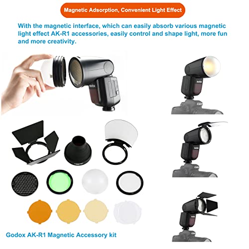 Ficha técnica Godox V1N TTL Flash para Nikon 24G inalámbrico Flash de Cabeza Redonda 1/8000s HSS con batería de Li-Ion de Alto Rendimiento con Godox AK-R1 Accesorios Kit para fotografía de Estudio Retrato Boda - Fernando Cortés