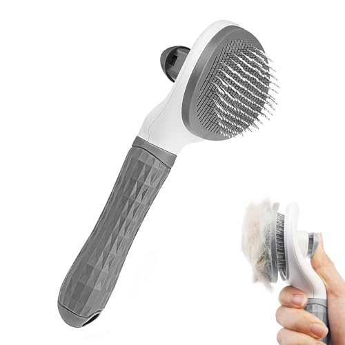 Fellpflegebürsten für Hunde, Katzenbürste, Hundebürste mit selbstreinigendem Haarausfall- und Fellpflege-Werkzeug für Haustiere, Massagebürste, verhedderte Bürste (grau)
