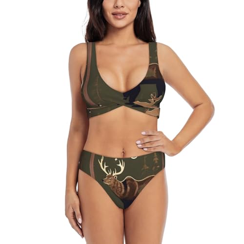 Maillot de bain 2 pièces Lodge Bear gainant imprimé cerf pour femme