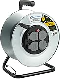 Electraline 94012 Professionelle Metallbaurolle 4 IP44-Buchsen Ohne Kabelführung und ergonomischem Griff, geeignet für Arbeitshandschuhe.