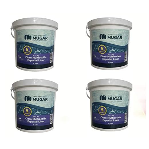 Mugar- Cloro Especial Liner 5 Acciones 5kg- Paquetes de 2 o 4 Unidades- Cloro para Piscina de Liner en Paquetes de 10 o 20kg- Pastillas de 200g (4)