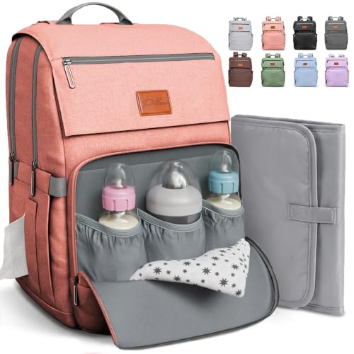 Image of PILLANI Baby Diaper Bag Backpack - Diaper Bags for Baby Girl - Baby Shower Gifts for Girls - Large Waterproof Diaper Backpack - Pink Diaper Bag & Cute Baby Bags for Girls w /Portable Changing Pad, Pink