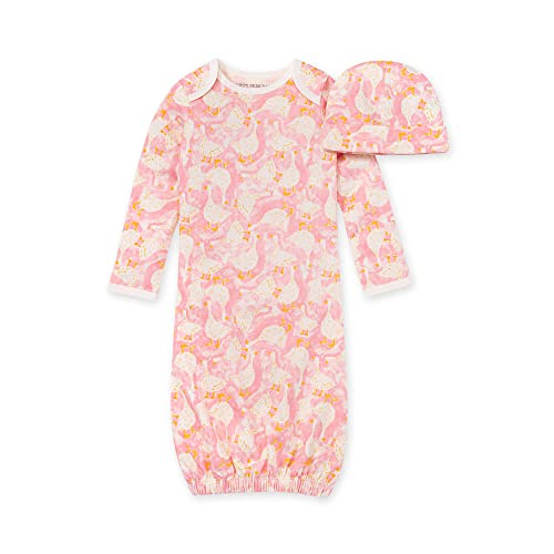 Image of Burt's Bees Baby Baby Girls' Sleeper Gown & Hat Set, One Size, 0-6 Months, 100% Organic Cotton