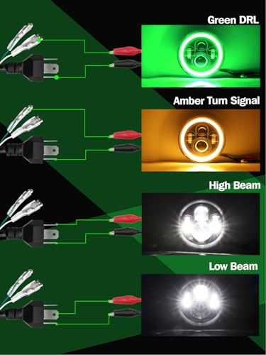 image for UNI-SHINE 7 inch Green Halo led Headlight Hi/Lo Beam with Amber Turn S