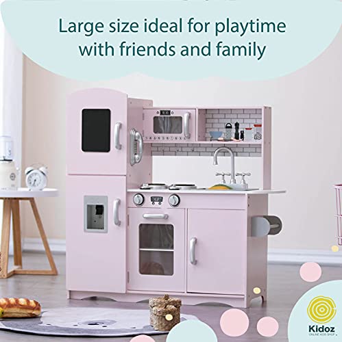 KIDOZ Signature Kids Wooden Kitchen, Large Pretend Role Play Kitchen With Realistic Oven, Microwave and Sink With Taps, Kitchen Playset With Sounds And Lights For Kids (Pink Kitchen With Utensils) - Image 7