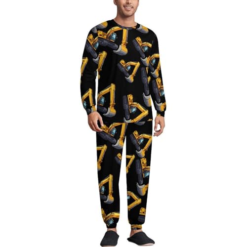 Excavator Truck Men’s Pajama Set Long Sleeve Top And Pants Loungewear Sleepwear Pjs Nightwear