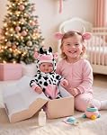 BABESIDE Baby Doll Girl - 17 Inch Realistic Baby Dolls with Blue Eyes, Soft Body and Cow Outfit - Real Life Baby Dolls for 3+ 4 5 6 7 8 9 Years Girl Birthday Gift, Pretend Play and Collection