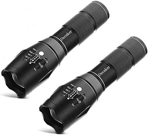 Decaker TC1200 Tactical Flashlight Super Bright 1200 Lumens 5 Light Modes Zoomable LED Flashlights Torch,2-Pack