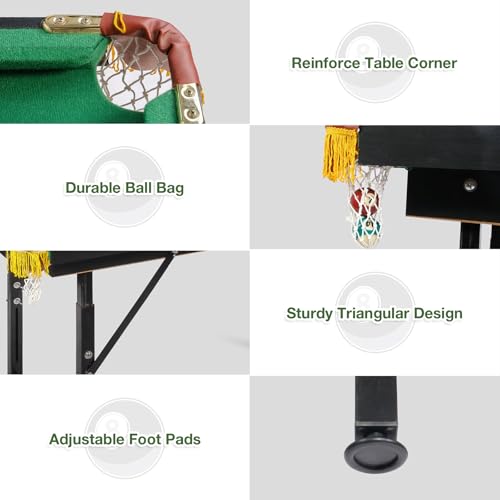 Tragbarer Billardtisch für und Familie – klappbarer und hebender Billardtisch für Indoor-Outdoor-Spiele – Höhenverstellbar – inklusive Queues, Bälle, Kreide und Reinigungsbürste – Stativständer im – Bild 7