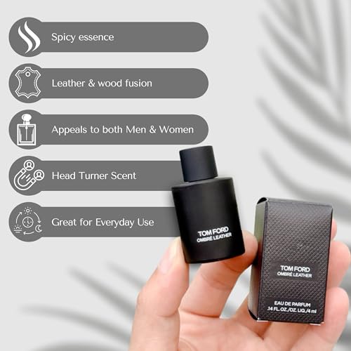 Image of Tom Ford Ombre Leather Eau de Parfum Mini 0.14 fluid ounce 4ml splash bottle boxed | Boxed Travel Size Designer Fragrance, Compact Collectible Miniature Perfume, Luxury Scent Gift for Men