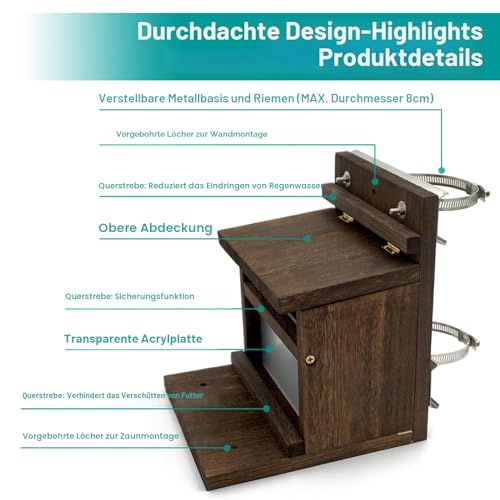 Zeqeey Eichhörnchen Futterhaus aus Holz Futterstation mit großer Kapazität, Fütterungsbehälter mit Montagehalterung, Oberflächenbehandlung