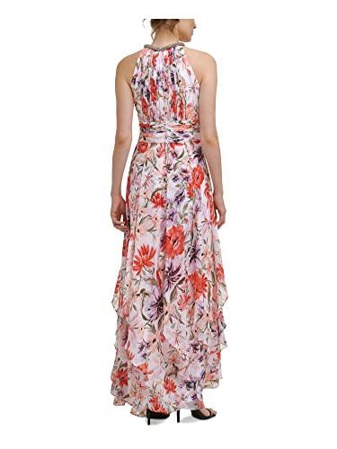Calvin Klein Women's Sleeveless Halter Neck Keyhole Gown With Tiered Skirt, Sunset Multi, 6 #TOP1