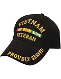 List of Vietnam Veterans Who Served 9 EagleEmblemsInc.com mens Proudly Served Service-Ribbon Vietnam Veteran Baseball Cap, Black, One Size