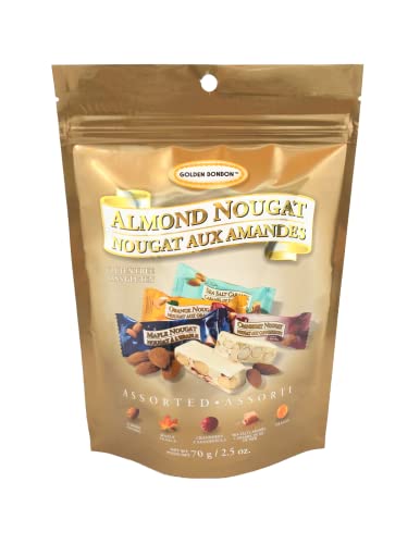Golden Bonbon Italian Assorted Almond Nougat Candy, Individually Packed Chewy Gluten Free Nougat, Original Full of Almonds, Halal Candy (Assorted Soft & Crunchy, 2.5 Oz)