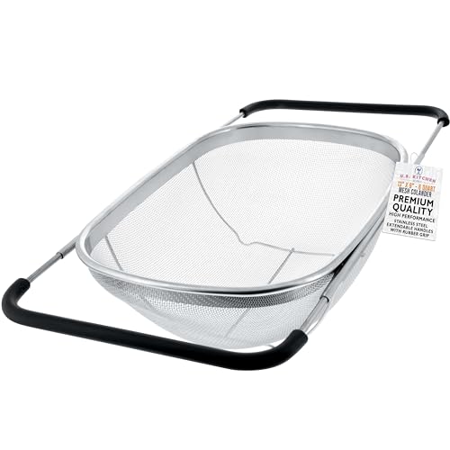 U.S. Kitchen Supply Stainless Steel Colander Strainer - 6-Quart Collapsible Colander with Expandable Rubber Handles - Rectangular Sieve, Fine Mesh Stainless Steel Strainers and Colanders for Kitchen by U.S. Kitchen Supply - Used condition - US$18.99
