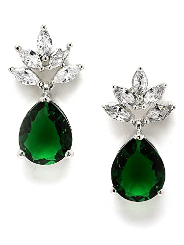 Image of Karatcart Silver Tone Green American Diamond Drop Earrings for Women