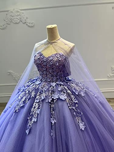 Mauuwy Tulle Quinceanera Dresses Lace Ball Gown Puffy Sweet 16 Dresses for Women Off Shoulder Party Dress with Cape Y1102