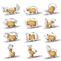 12 Pcs Animal Cookie Cutters, Safari Zoo Animal Cookie Cutters Set Animals Cracker Cookies Cutter for Kids with Lion Giraffe Hippo Panda Koala Elephant Dog Crocodile Swan