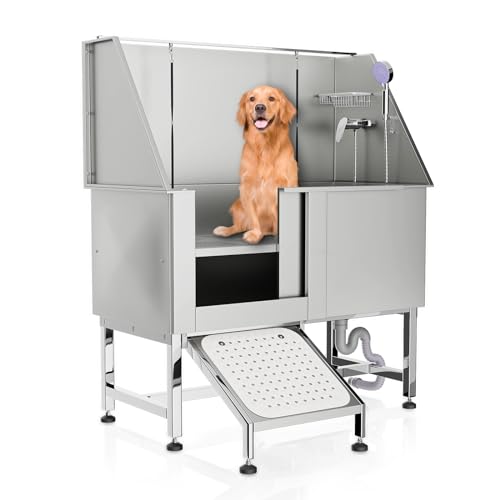 MoNiBloom 50″ Dog Bath Tubs for Large Dogs, Professional Stainless Steel Pet Grooming Tub w/Complete Accessories & Ramp, Dog Washing Station for Domestic and Professional Use, 250 lbs Capacity MoNiBloom 50″ Dog Bath Tubs for Large Dogs, Professional Stainless Steel Pet Grooming Tub w/Complete Accessories & Ramp, Dog Washing Station for Domestic and Professional Use, 250 lbs Capacity