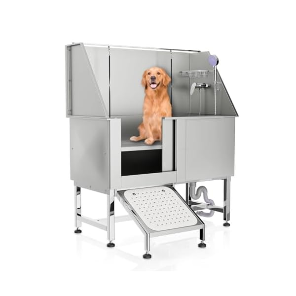 Monibloom 50 dog bath tubs for large dogs professional stainless steel pet grooming tub wcomplete accessories ramp dog washing station for domestic and professional use 250 lbs capacity  urban country home decor