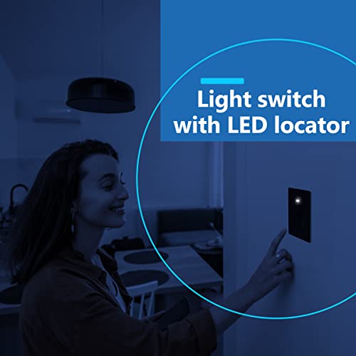 Lider Lighted Decorator Switch, Residential Grade And Ul Listed, Paddle Light Switch With Locator Light, Matte Finish Rocker Switch, Minimalist Design, 1-Pole, 3-Wire, 15A 120-277Vac, Black #TOP4