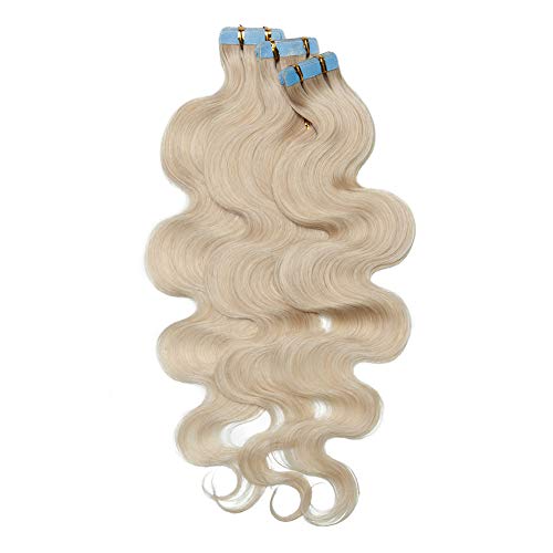 Wavy Tape in Hair Extensions 100% Human Hair Body Wave 18 inch Whitish Blonde Long Soft Remy Hair Skin Weft Seamless Invisible Double Side Tape 20pcs/50g #70
