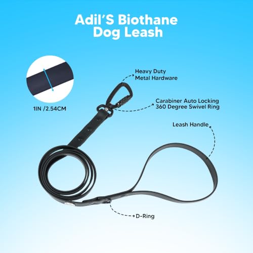 Image of Adil's Biothane Waterproof Dog Collar, Dog Leash & Collar Leash Combo | Heavy Duty TPU Coated Webbing | Adjustable Quick Release Buckle | Odour Resistant (Black, L-22, Leash Only)