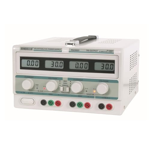 Velleman Suministro de Laboratorio, Ajustable, 2 x 0-30 VCC/0-3 A, + 5 VCC Fijo/3 A, limitación de Corriente, protección contra Cortocircuitos, 4 LCD, Pantallas Grises