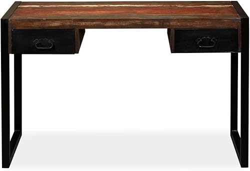 Miniatura 13 de vidaXL Escritorio de madera maciza, escritorio de estilo industrial con 2 cajones, marco de acero duradero, muebles multifuncionales de oficina en