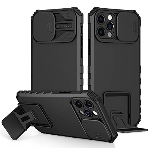 Image of ShieldTech Back Cover Case for Apple iPhone 13 Pro | Sliding Camera Shield | Stereoscopic Stand | Shockproof 360 Protection | PC + TPU Hybrid Mobile Phone Case Cover for iPhone 13 Pro | Black