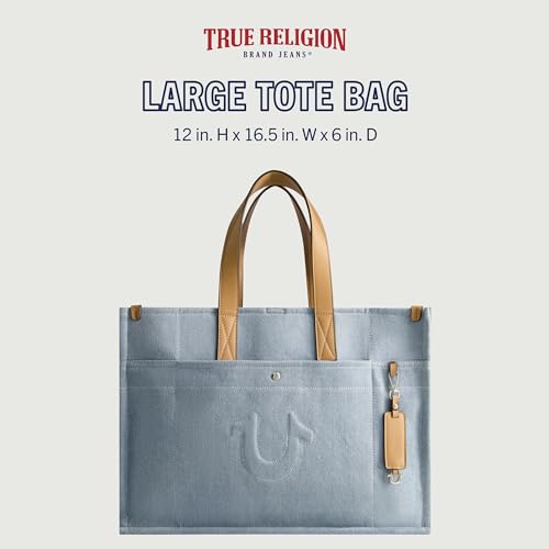 Image of True Religion Women's Large Tote Bag, Stitched Horseshoe Canvas Travel Carryall Shoulder Handbag