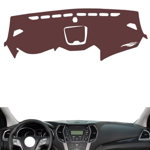 Anti-Slip Sun-Proof Dashboard Cover Compatible with HyundaiHyundai New Santafe （Middle Storage Box） 2013-2017, Premium Leather (Brown)