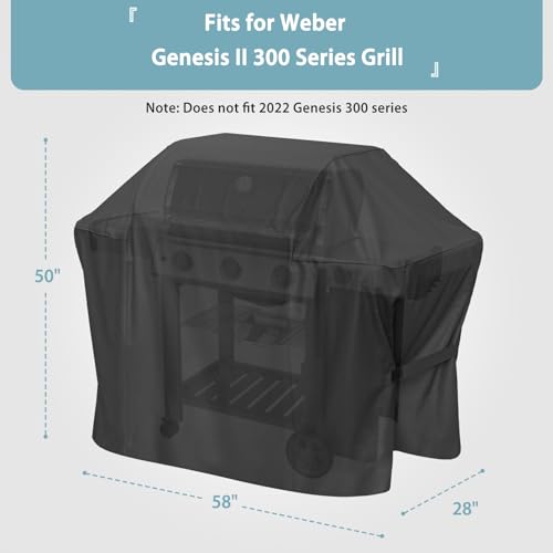 58 Inch Grill Cover for Weber Genesis II, EX/SX/LX 300 Series Gas Grill, Waterproof & Fade Resistant BBQ Cover, Compared to Weber 7130