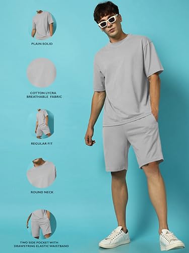 Image of Zombom Combo of Men's Night Suit | Men's Co-ord Set | Lounge-wear Nightdress Pajama Set | Summer Night Wear | Solid Plain Casual Pajama Shorts Set | Beach Wear Pack of 2