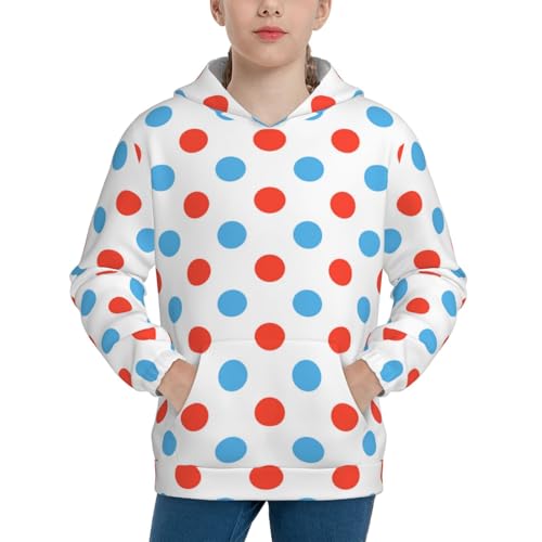 Red Blue Polka Dots Kid Hoodies Boys Sweatshirts Girls Pullover with Pocket