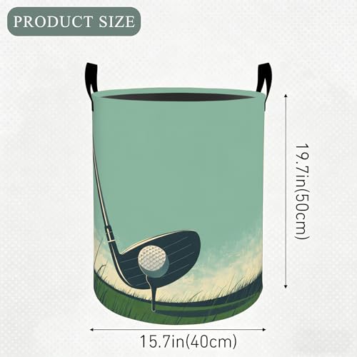 Golf Laundry Basket Hamper, Organizer Bins Gifts for Women Kids, Golf Club and Ball Foldable Waterproof Clothes Hamper Handles Storage Bucket for Bedroom Bathroom Room Decor 19.7"x15.7" - Image 2