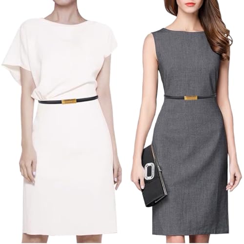 Women's Belt Adjustable Skinny Genuine Leather Belts For Dress Pants, Slim Waist Belt Gold Bronze Buckle Waistband3