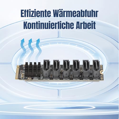 M.2 to SATA3.0, Expansion Card, 6 PortsSATA 3.0 Controller PCIe Expansion Card For ASM1166 Chip, Adapter Card PCIE3.0 X2 16Gbps, SATA3.0 6Gbps x 5 Support 6 SATA Devices - Image 3