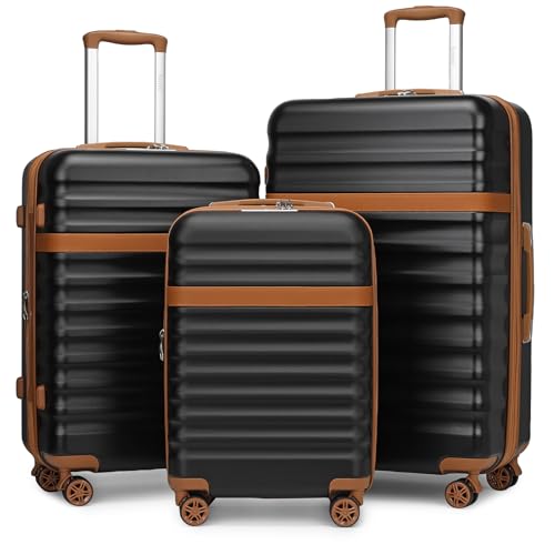Kono 3-Piece Luggage Set 20/24/28in Expandable Hardside TSA Lock Black
