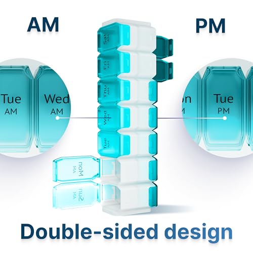 Image of Extra Large Pill Organizer 2 Times a Day - XL Pill Box 7 Day with Big AM /PM Compartments - Fits Large Vitamins, Supplements & Gummies, for 7 or 14-Day Use, Color-Coded, Senior-Friendly, No Spills