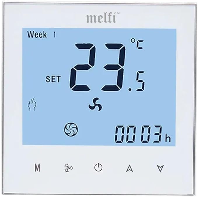 Melfi™ Wifi Programmable Room AC Smart Thermostat | Energy Saving FCU Central Air Conditioner Touch Controller 95-240VAC with Alexa Echo Google Home IFTTT Support (White Silver Frame)