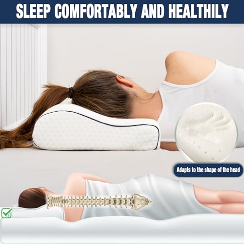alkamto Memory Foam Pillow for Travel and Camping with Extra Cotton Cover – Easy to Carry Portable Bag (White Contour)