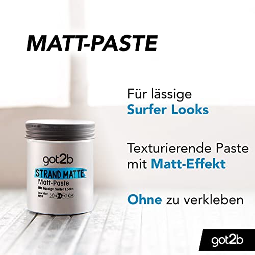 got2b Strand Matte Matt-Paste (100 ml), Styling Paste für matte Surfer Looks, zum Strubbeln, Texturieren oder Zähmen ohne Verkleben, leichter Halt