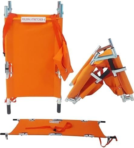 Filixtrue 4 Fold Metal Folding Stretcher for Hospital Ambulance Emergency use Orange with Handle Carry Bag (Iron)