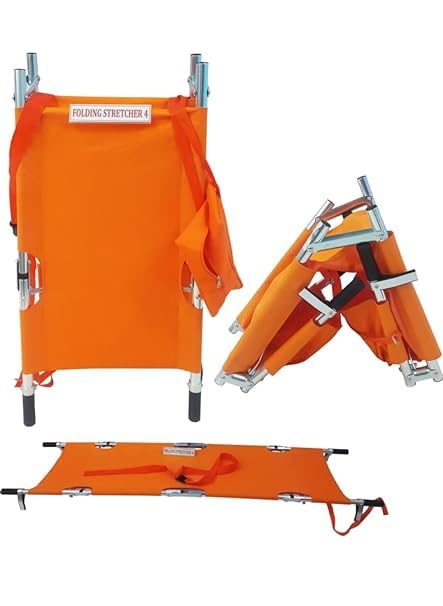 Filixtrue 4 Fold Metal Folding Stretcher for Hospital Ambulance Emergency use Orange with Handle Carry Bag (Iron)